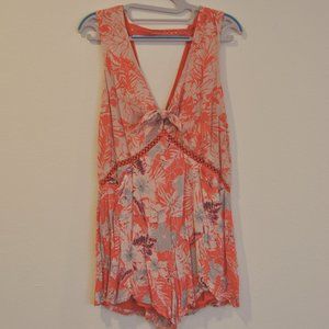 Free People Orange Floral Pastel V Neck Romper S